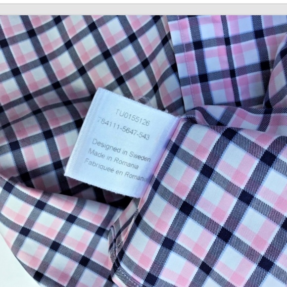 Stenstroms slimline  grey & pink checkered 2 fold cotton dress shirt Sz 16.5/42 - Picture 6 of 11